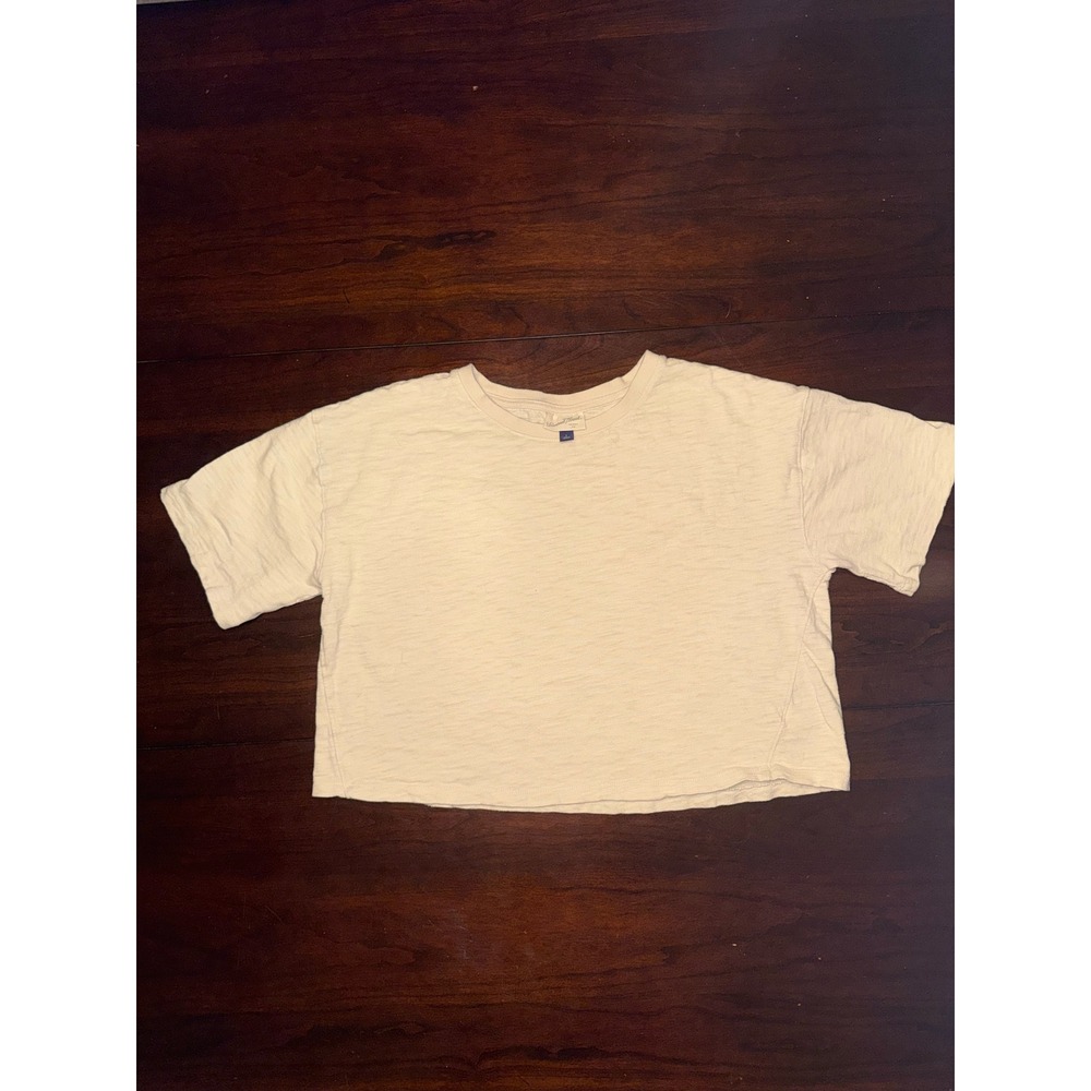 Universal Thread Womens Cream Slub Knit Boxy Crop Top Tee Large